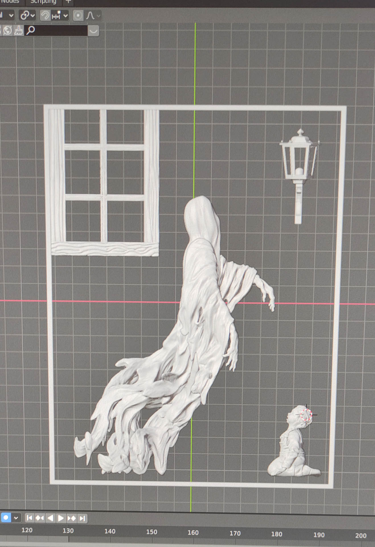 Diorama artesanal de "La Aparición de Saucedilla": escena de misterio y terror rural en miniatura con figuras detalladas, arquitectura antigua y atmósfera de leyenda