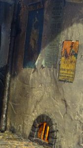 Diorama del hombre del saco, Diseñado artesanalmente usando madera, yeso, poliestireno, resina uv e iluminación led.