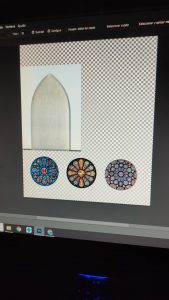 Diorama detallado de una abadía medieval de 27 Dioramas, mostrando arquitectura gótica en miniatura y texturas realistas