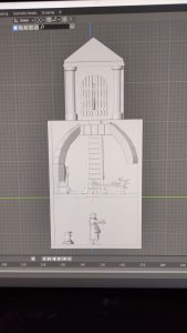 Diorama artesanal detallado de un duende y un pozo estructurado en tres niveles. El nivel superior recrea un jardín exterior exuberante utilizando vegetación natural y preservada (musgos y enredaderas), sobre estancias subterráneas de piedra y madera