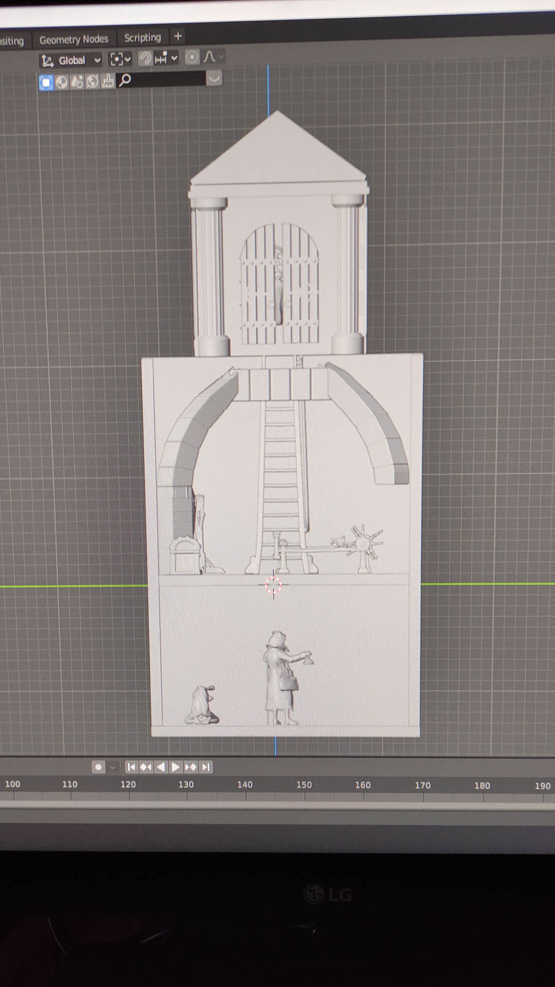 Diorama artesanal detallado de un duende y un pozo estructurado en tres niveles. El nivel superior recrea un jardín exterior exuberante utilizando vegetación natural y preservada (musgos y enredaderas), sobre estancias subterráneas de piedra y madera