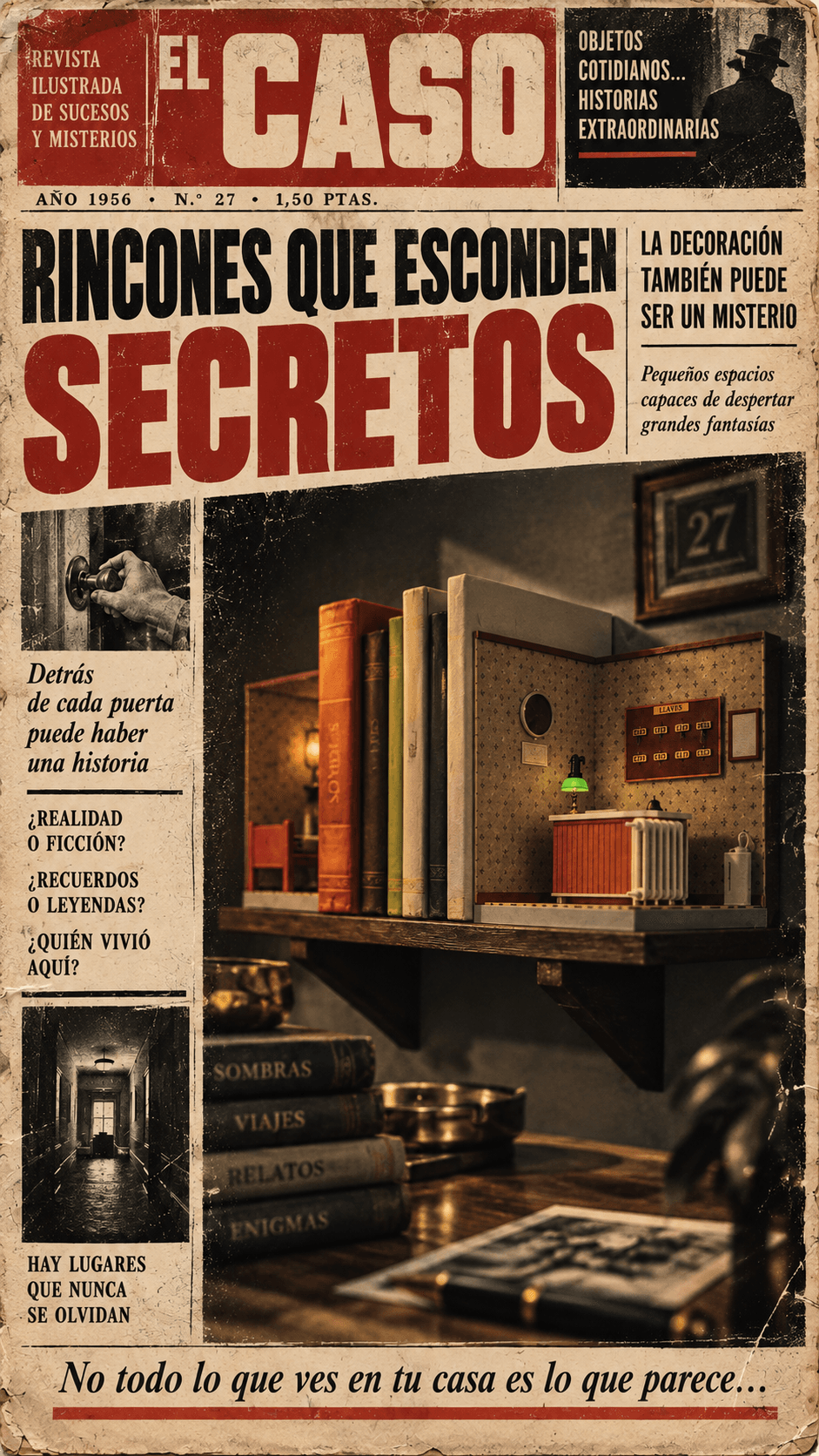 Portada conceptual de La habitación 616 creada con IA, inspirada en la revista El Caso de 1956